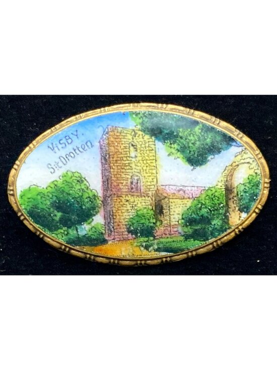 Jewelry - Antique Brooch St. Drotten Ruins Visby Sweden Holy Trinity Church Souvenir